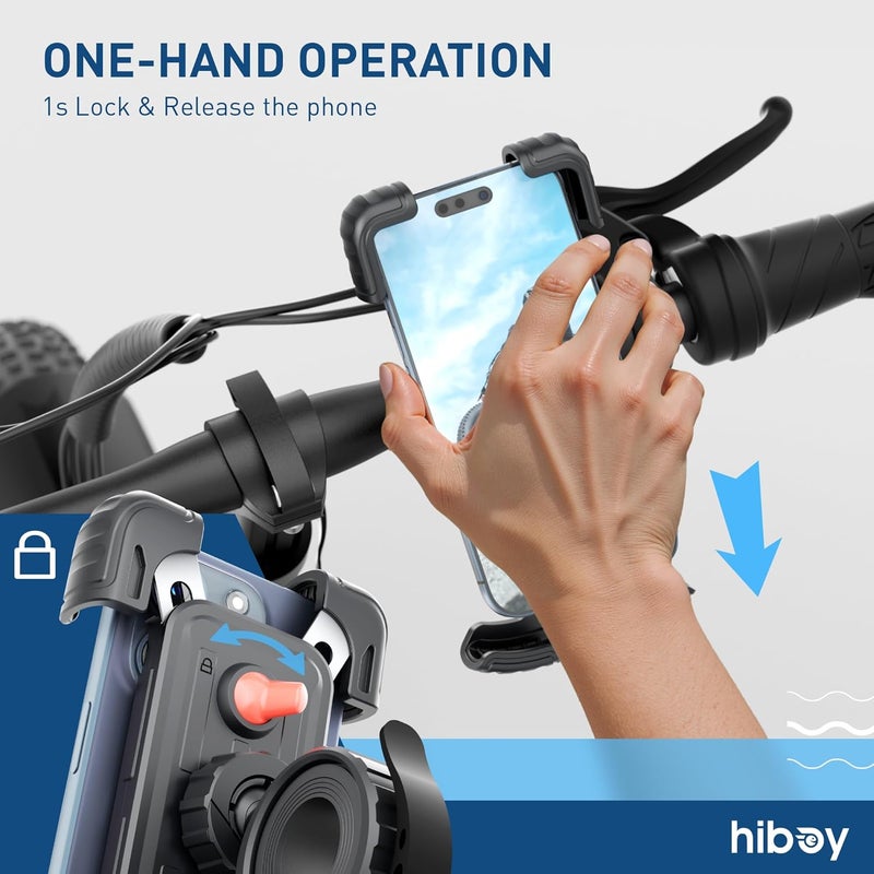 HIBOY حامل هاتف للدراجة، قاعدة هاتف دراجة نارية قابلة للدوران 360°، مشبك هاتف مقود دراجة سكوتر مضاد للاهتزاز لهواتف 5.1-6.8" - Image 3
